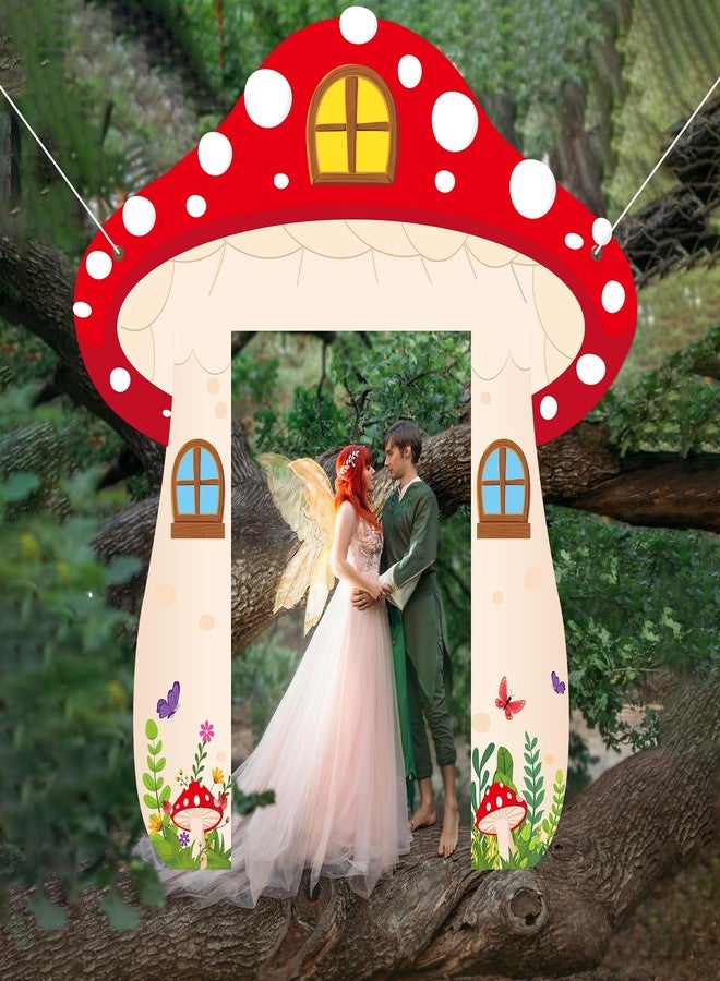 Oitnlaughter Mushroom Shaped Porch Banner Mushroom Birthday Party Hanging Decoration Wonderland Forest Fairy Themed Entrance Door Banner Backdrop for Jungle Woodland Baby Shower Birthday Photo Props Supplies - Image 5